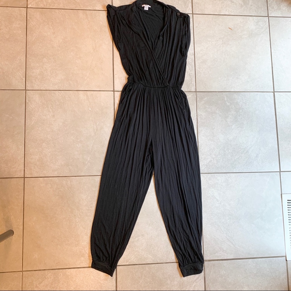 Bar III Black Rayon Faux Wrap Jumpsuit